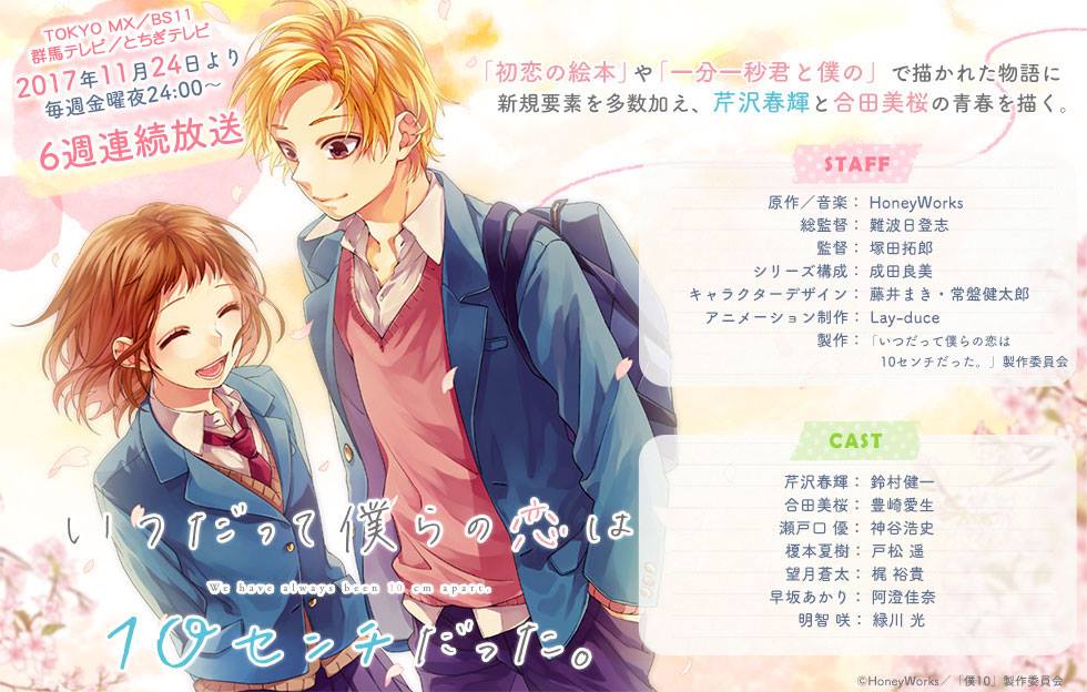 HoneyWorks’ “Itsudatte Bokura no Koi wa 10cm datta” ganha série de