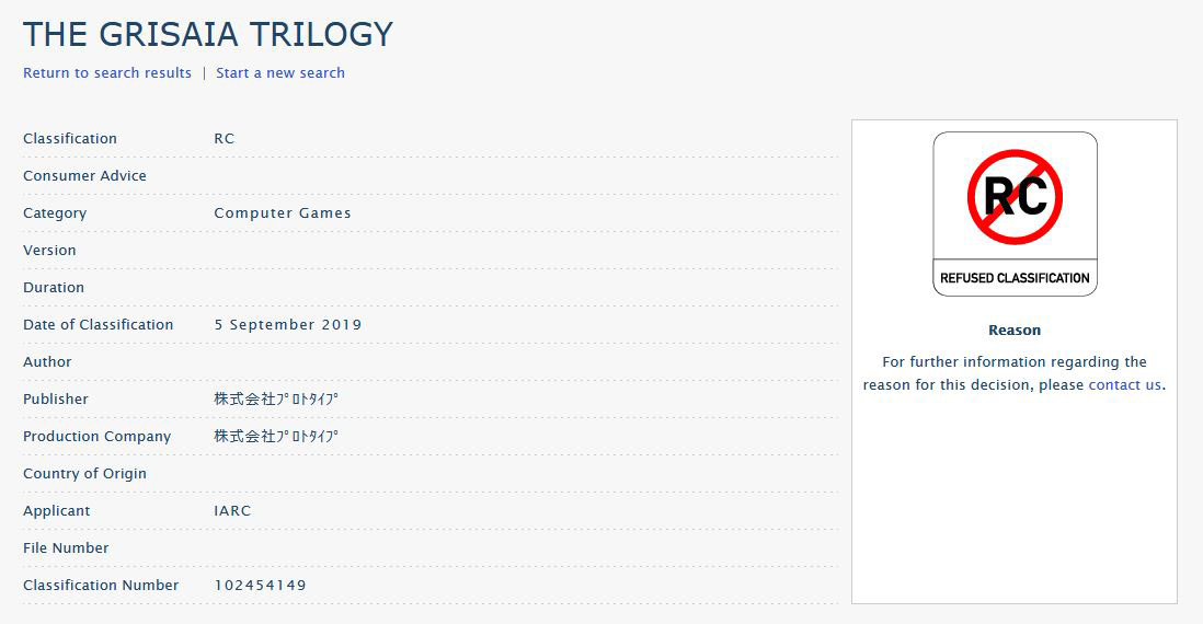 Grisaia Trilogy recusado na Austrália