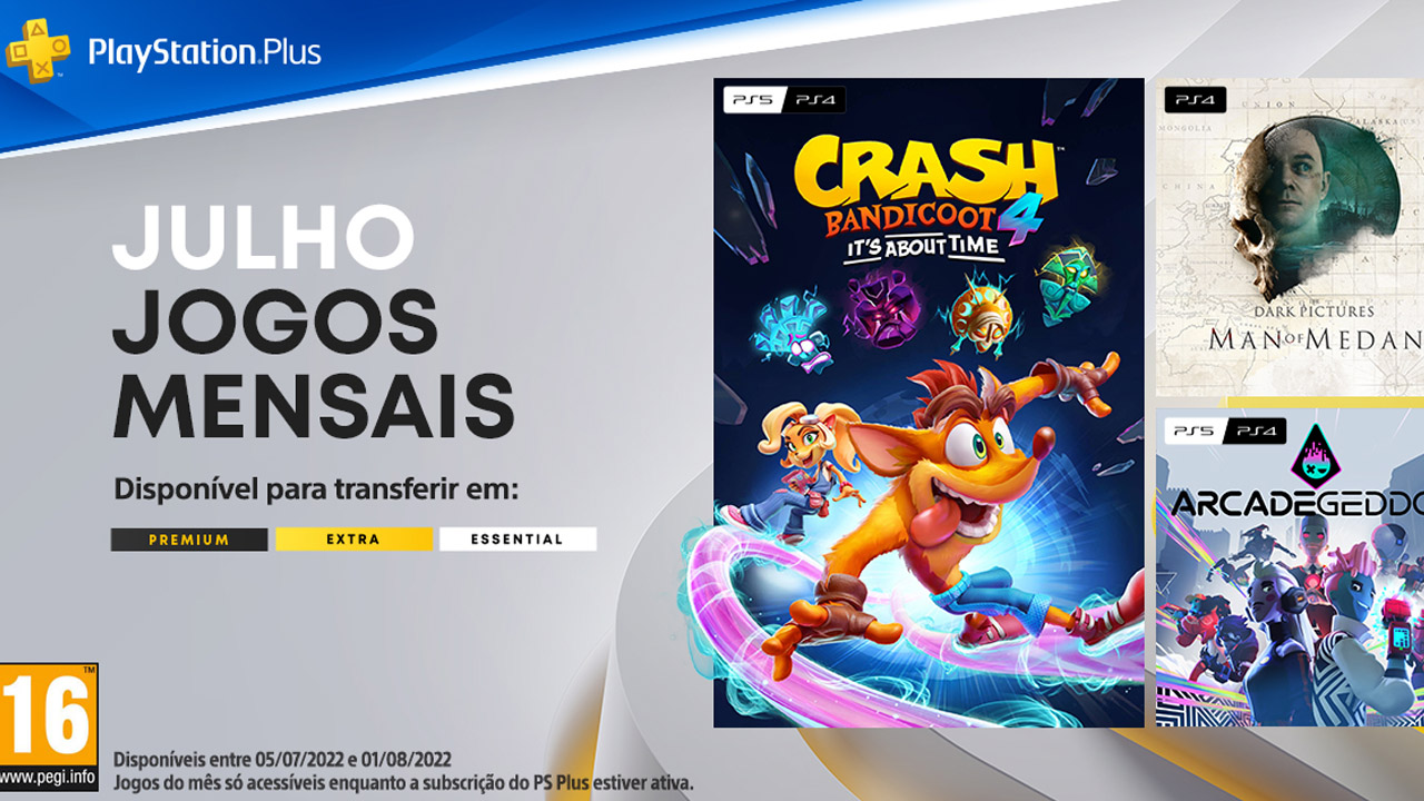 PlayStation Plus de Julho 2022 – Crash Bandicoot 4: It's About Time,  Arcadegeddon e The Dark Pictures Anthology: Man of Medan